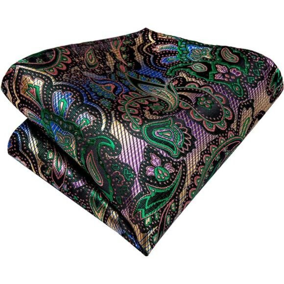 Silk paisley tie set for men with pocket square cufflinks formal wedding busines - Picture 6 of 7